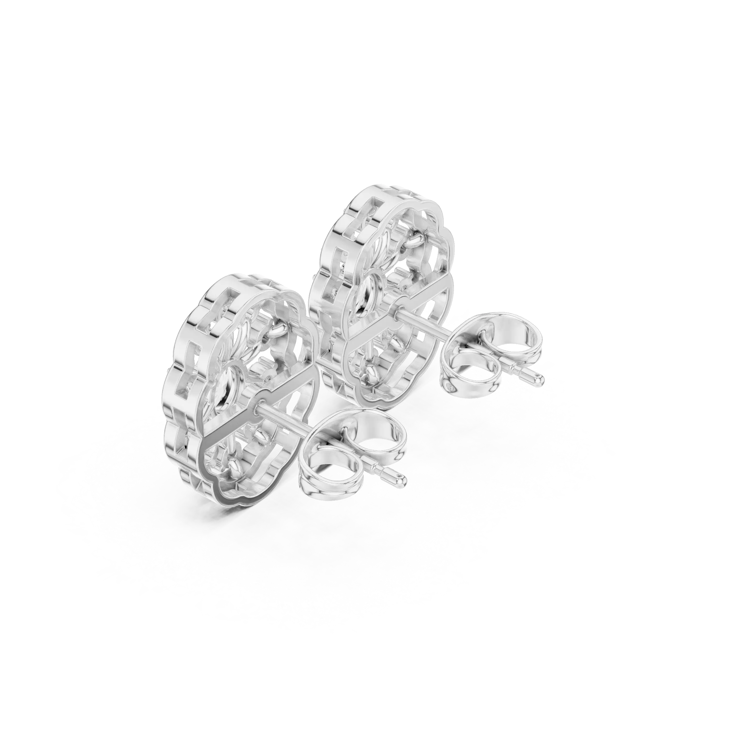 Back-View: Round Diamond Earrings with Halo Setting in 14k White Gold - Lab Grown - Driona Jewels