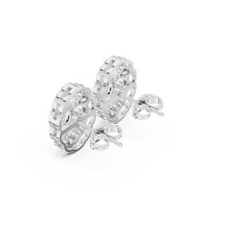 Back-View: Round Diamond Earrings with Halo Setting in 14k White Gold - Lab Grown - Driona Jewels