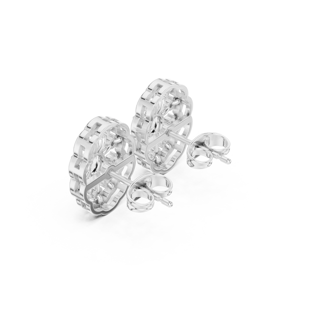Back-View: Round Diamond Earrings with Halo Setting in 14k White Gold - Lab Grown - Driona Jewels