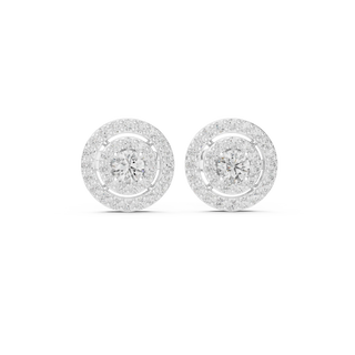Pair-Shot: Round Diamond Earrings with Halo Setting in 14k White Gold - Lab Grown - Driona Jewels