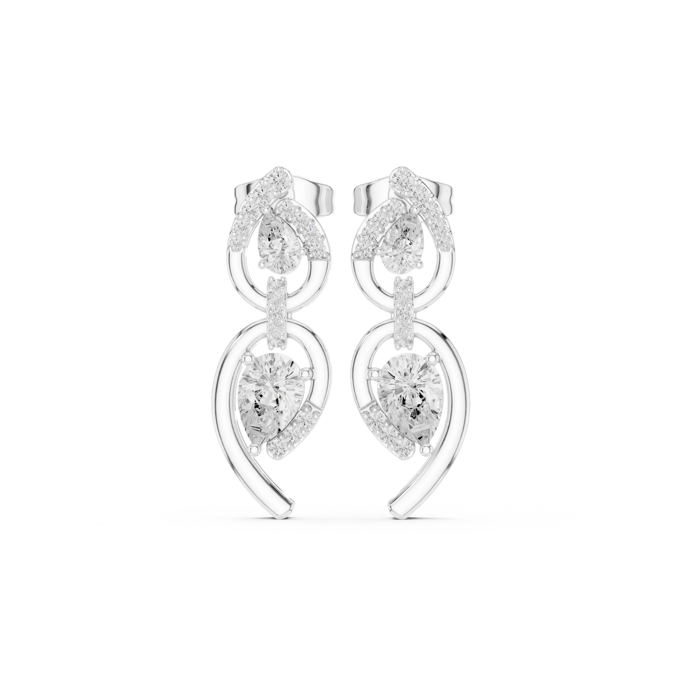 Pair-Shot: Round Diamond Earrings with Halo Setting in 14k White Gold - Lab Grown - Driona Jewels