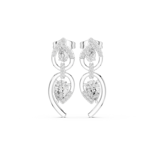 Pair-Shot: Round Diamond Earrings with Halo Setting in 14k White Gold - Lab Grown - Driona Jewels