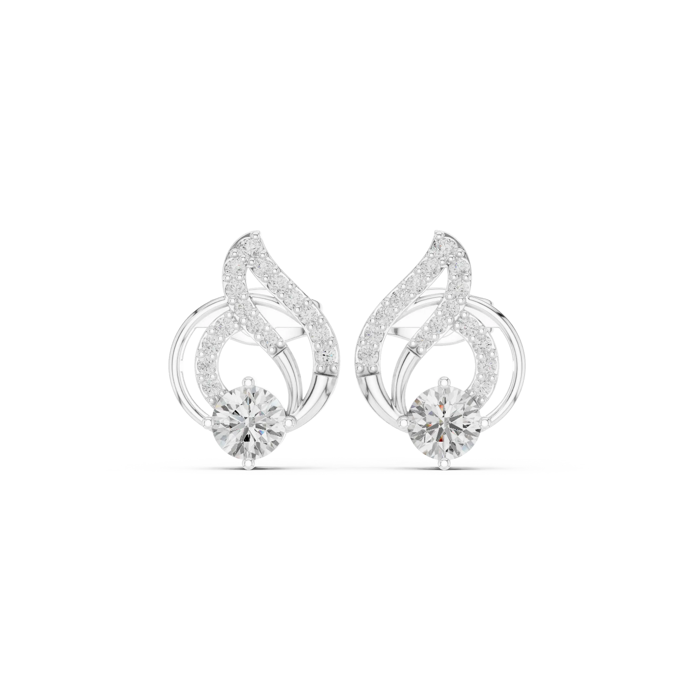 Pair-Shot: Round Diamond Earrings with Halo Setting in 14k White Gold - Lab Grown - Driona Jewels