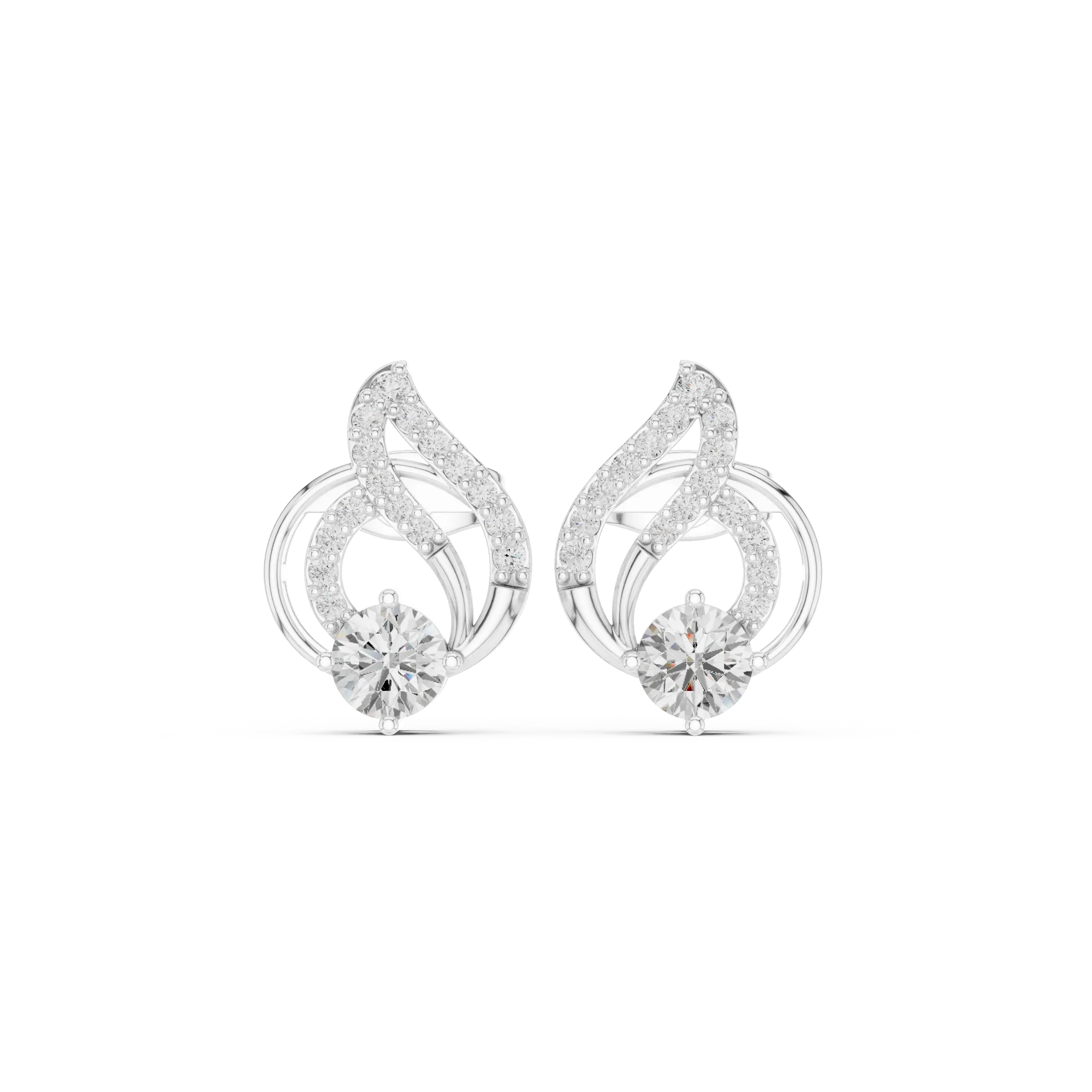 Pair-Shot: Round Diamond Earrings with Halo Setting in 14k White Gold - Lab Grown - Driona Jewels