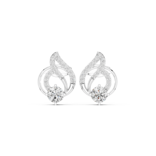 Pair-Shot: Round Diamond Earrings with Halo Setting in 14k White Gold - Lab Grown - Driona Jewels