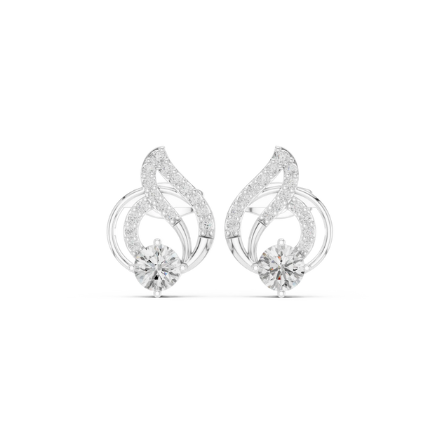 Pair-Shot: Round Diamond Earrings with Halo Setting in 14k White Gold - Lab Grown - Driona Jewels