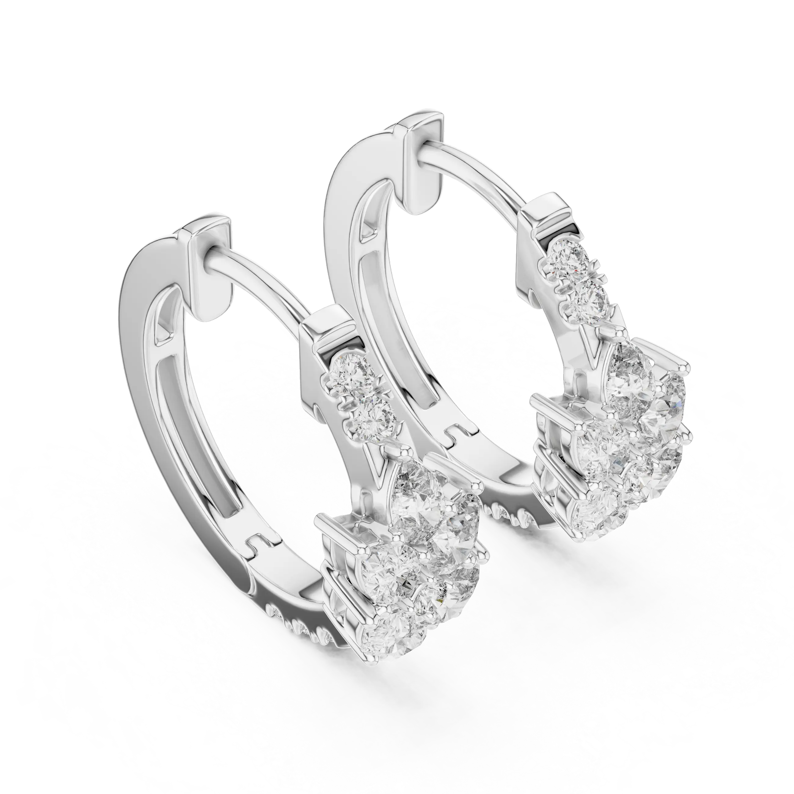 Pair-shot: Round Diamond Earrings with Halo Setting in 14k White Gold - Lab Grown - Driona Jewels