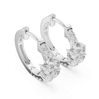 Pair-shot: Round Diamond Earrings with Halo Setting in 14k White Gold - Lab Grown - Driona Jewels