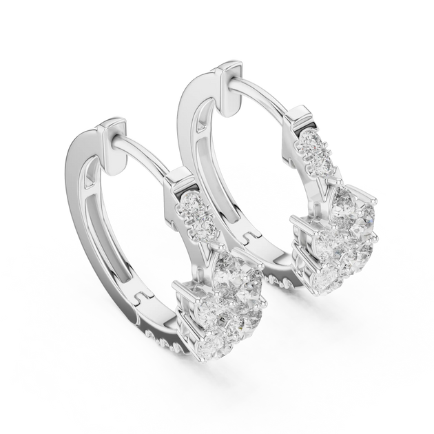 Pair-shot: Round Diamond Earrings with Halo Setting in 14k White Gold - Lab Grown - Driona Jewels