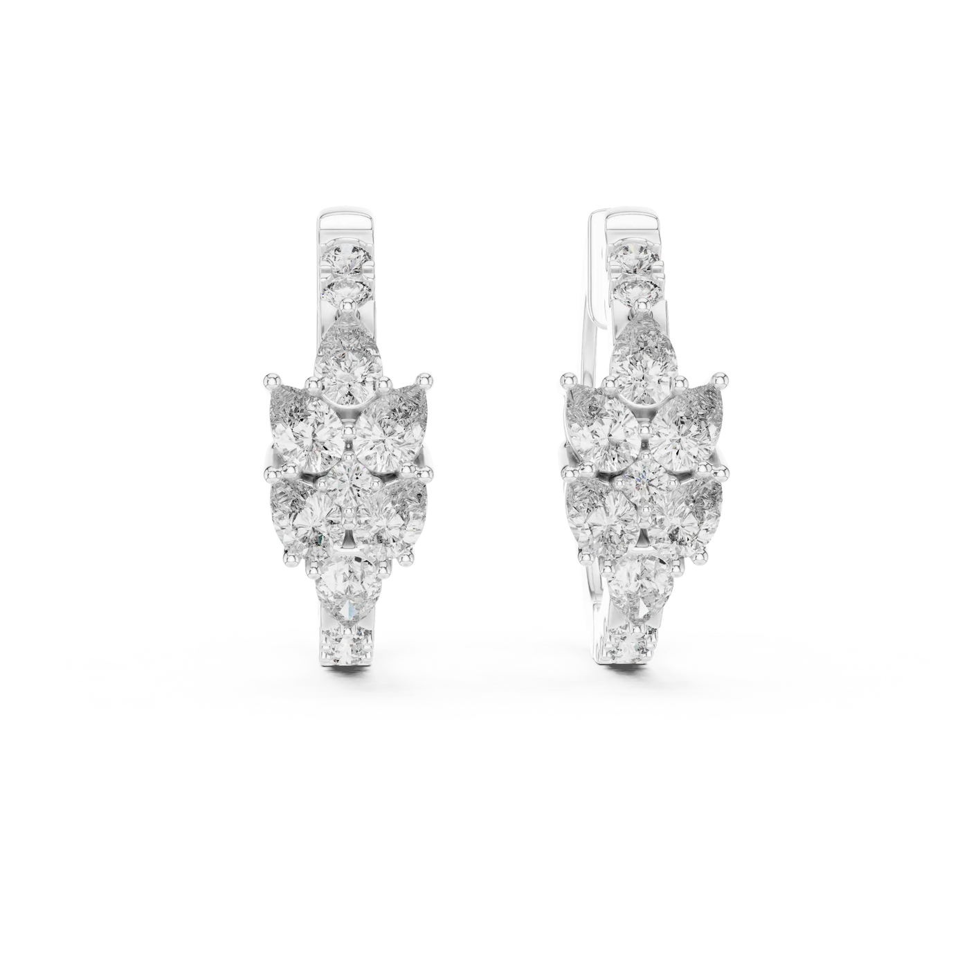 Pair-Shot: Round Diamond Earrings with Halo Setting in 14k White Gold - Lab Grown - Driona Jewels