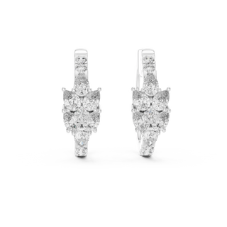 Pair-Shot: Round Diamond Earrings with Halo Setting in 14k White Gold - Lab Grown - Driona Jewels