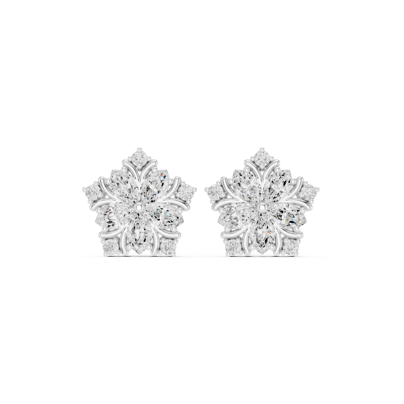 Pair-Shot: Round Diamond Earrings with Halo Setting in 14k White Gold - Lab Grown - Driona Jewels