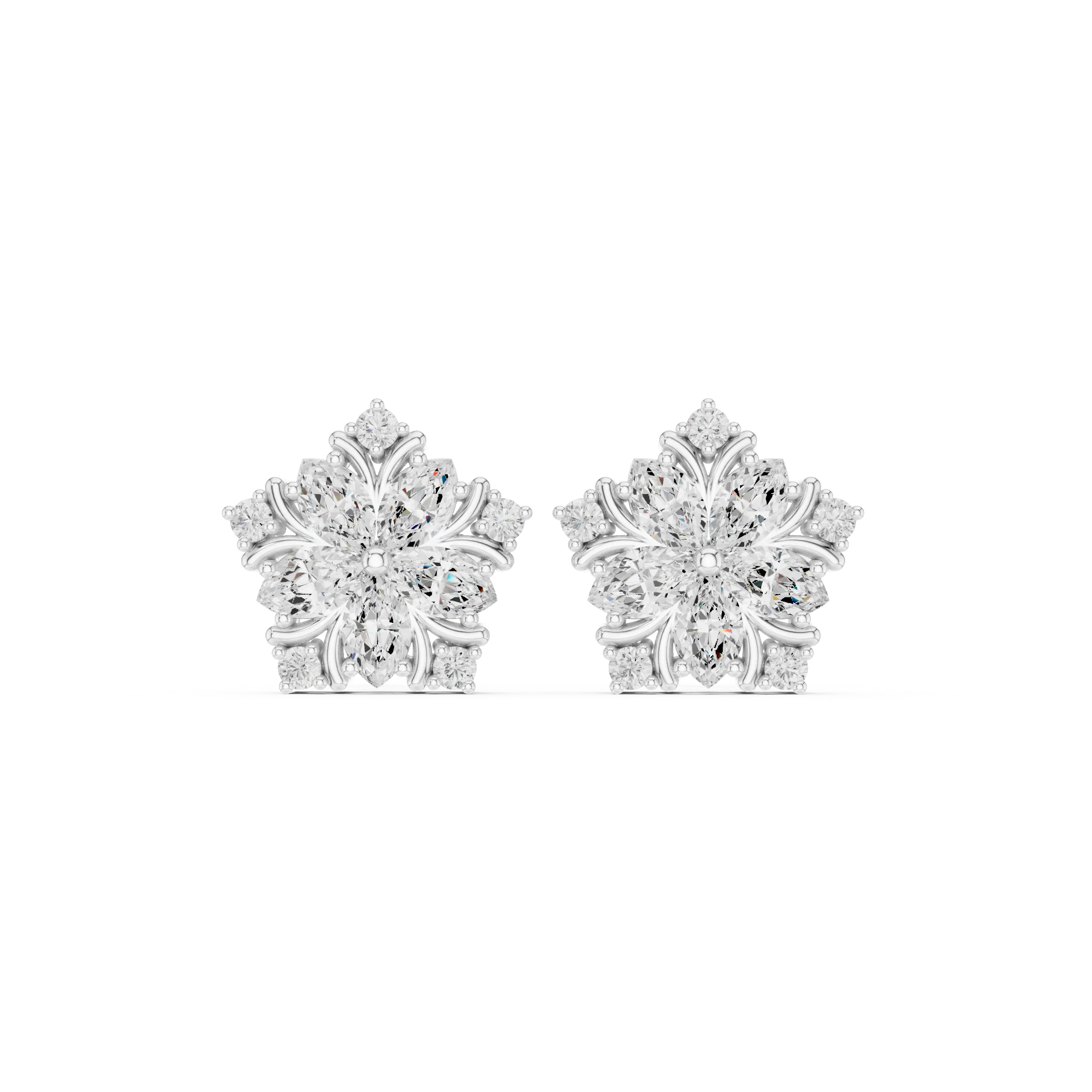Pair-Shot: Round Diamond Earrings with Halo Setting in 14k White Gold - Lab Grown - Driona Jewels