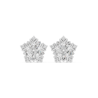 Pair-Shot: Round Diamond Earrings with Halo Setting in 14k White Gold - Lab Grown - Driona Jewels