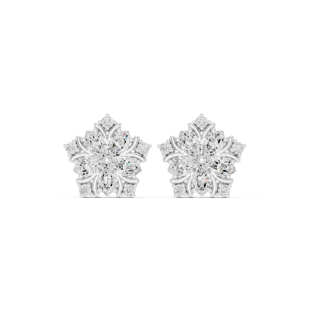 Pair-Shot: Round Diamond Earrings with Halo Setting in 14k White Gold - Lab Grown - Driona Jewels