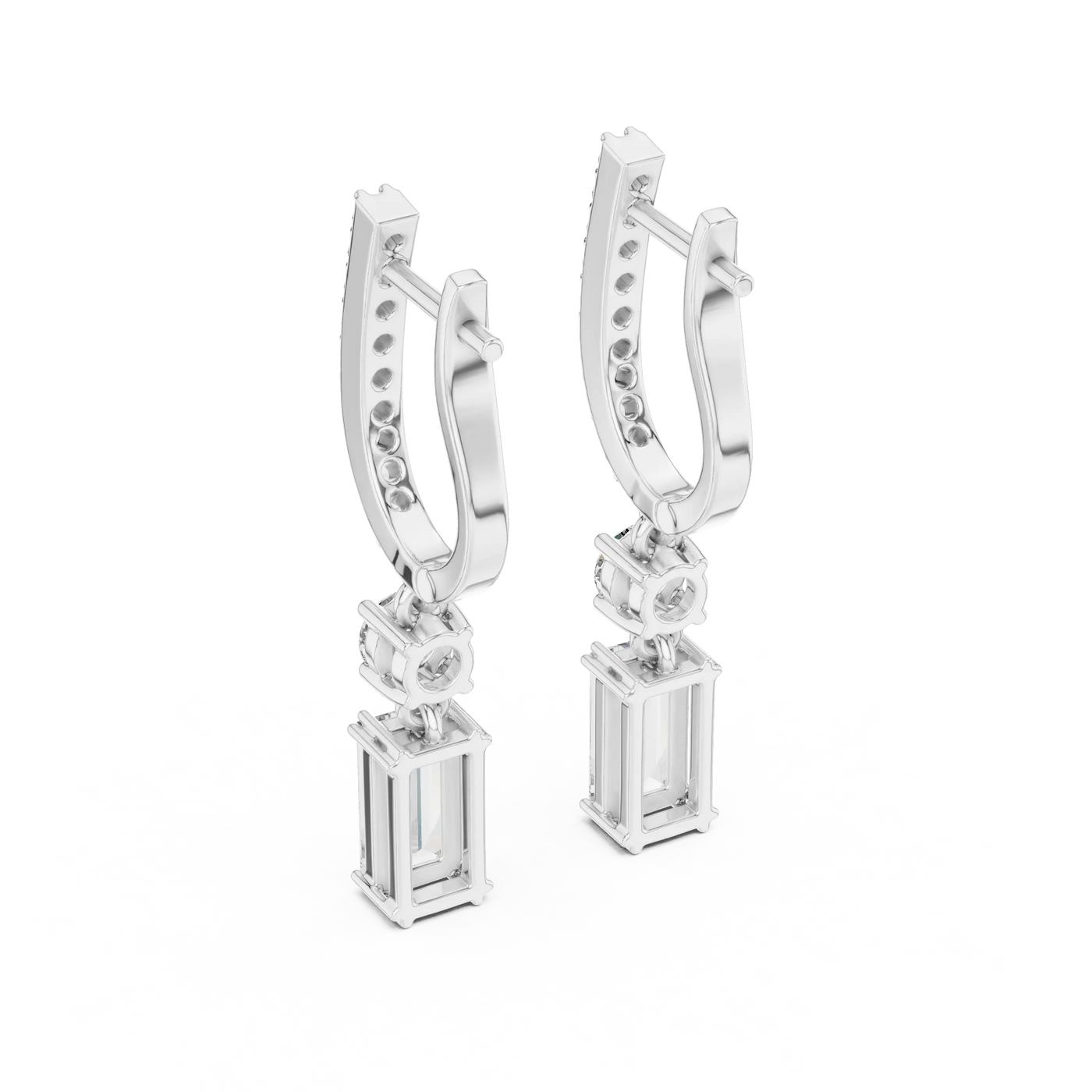 Pair-Shot: Round Diamond Earrings with Halo Setting in 14k White Gold - Lab Grown - Driona Jewels