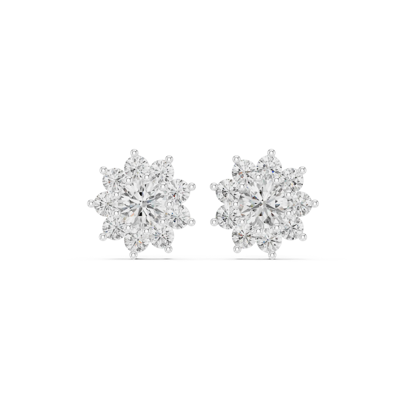 Pair-Shot: Round Diamond Earrings with Halo Setting in 14k White Gold - Lab Grown - Driona Jewels