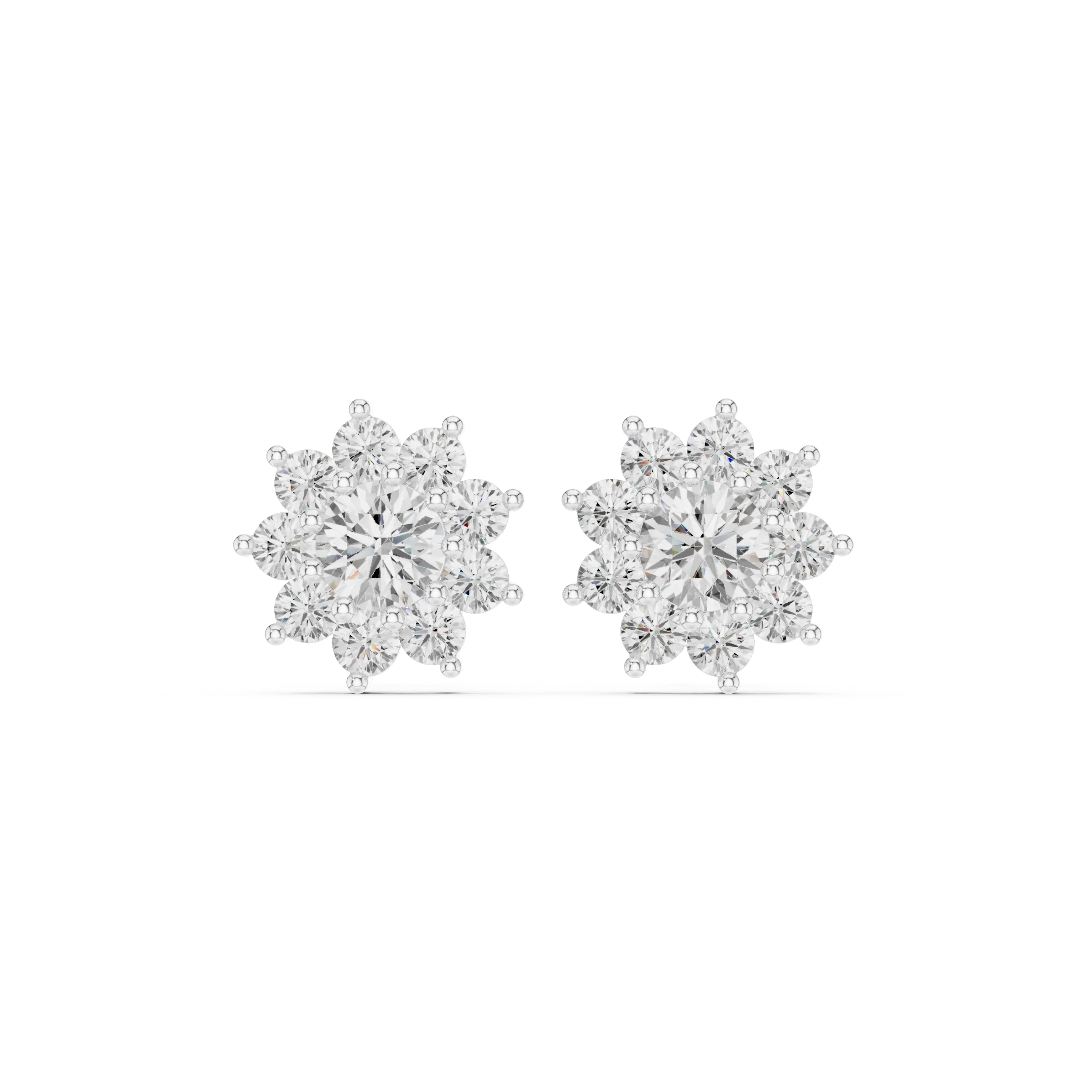 Pair-Shot: Round Diamond Earrings with Halo Setting in 14k White Gold - Lab Grown - Driona Jewels