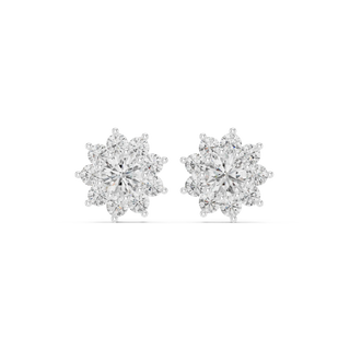 Pair-Shot: Round Diamond Earrings with Halo Setting in 14k White Gold - Lab Grown - Driona Jewels
