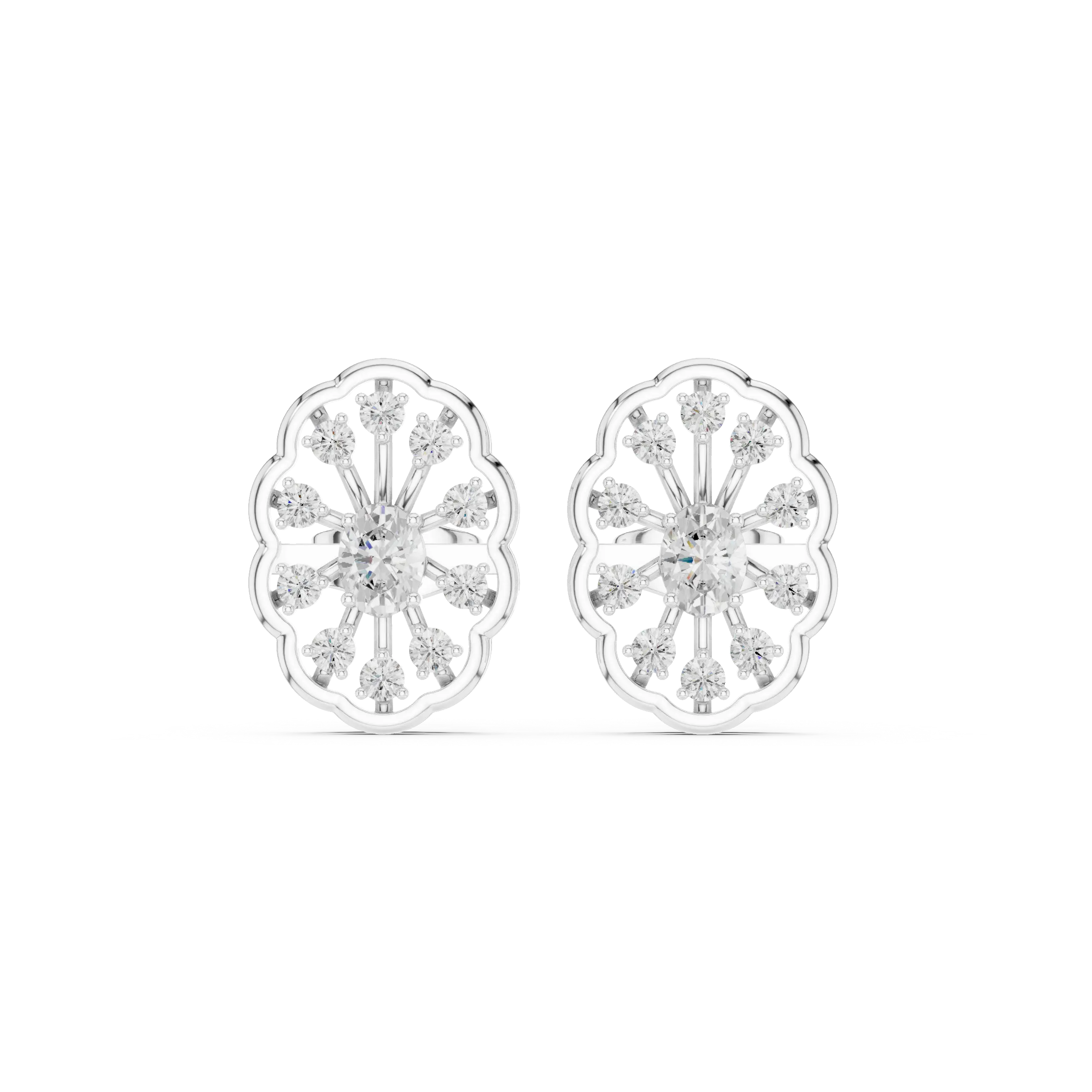 Pair Shot: Round Diamond Earrings with Halo Setting in 14k White Gold - Lab Grown - Driona Jewels