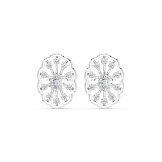 Pair Shot: Round Diamond Earrings with Halo Setting in 14k White Gold - Lab Grown - Driona Jewels