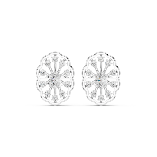 Pair Shot: Round Diamond Earrings with Halo Setting in 14k White Gold - Lab Grown - Driona Jewels