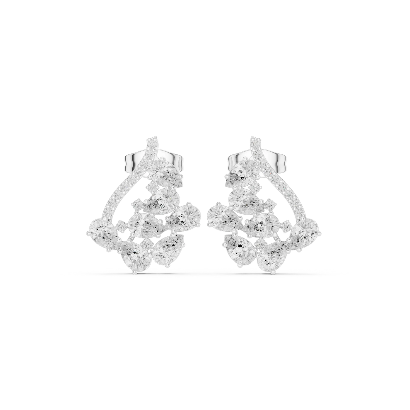 Pair Shot: Round Diamond Earrings with Halo Setting in 14k White Gold - Lab Grown - Driona Jewels