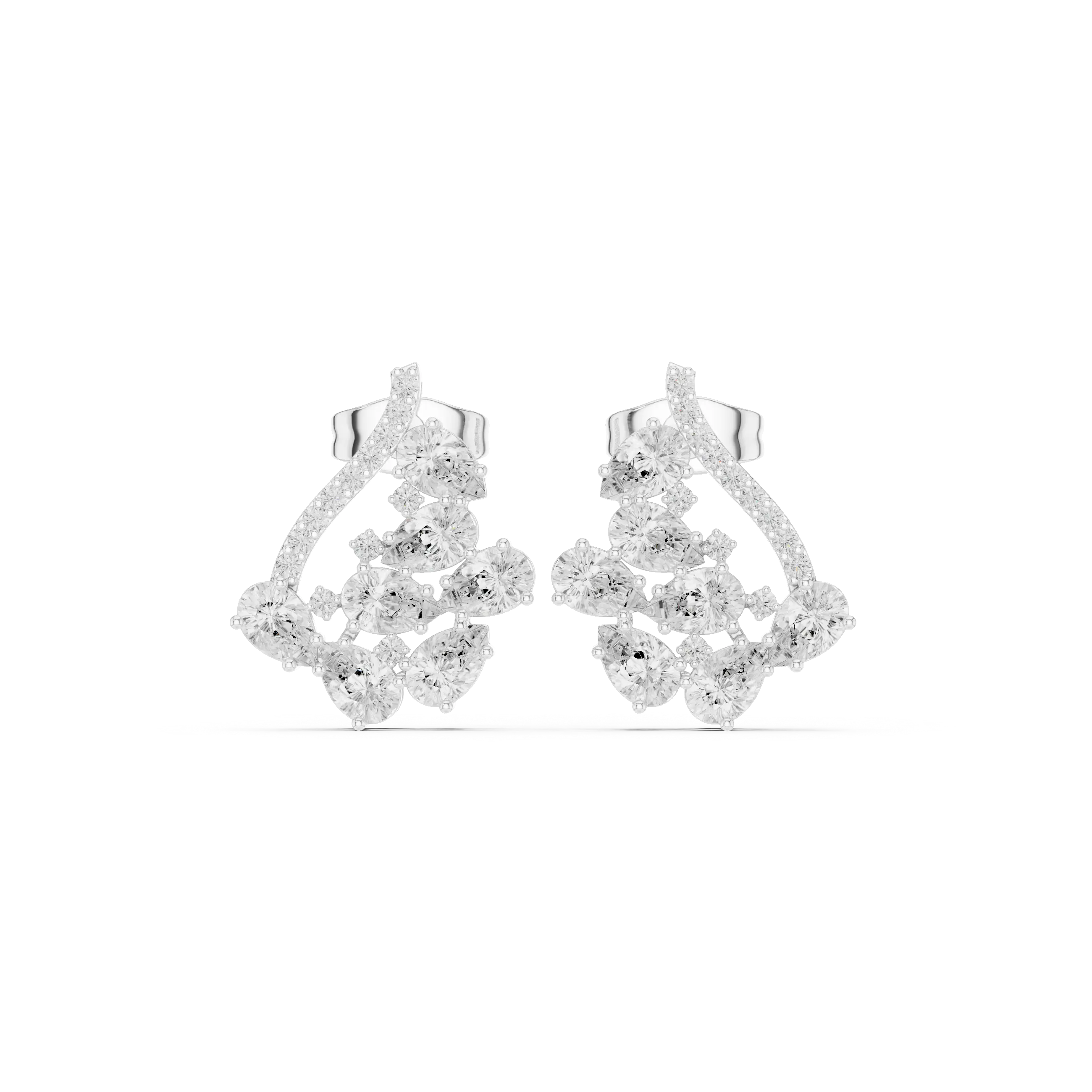 Pair Shot: Round Diamond Earrings with Halo Setting in 14k White Gold - Lab Grown - Driona Jewels