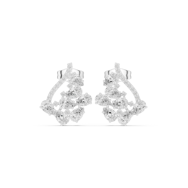 Pair Shot: Round Diamond Earrings with Halo Setting in 14k White Gold - Lab Grown - Driona Jewels