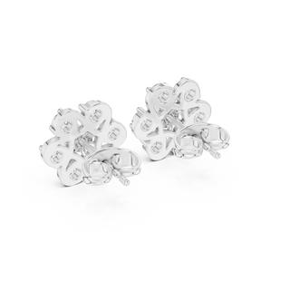 Pair-shot: Round Diamond Earrings with Halo Setting in 14k White Gold - Lab Grown - Driona Jewels