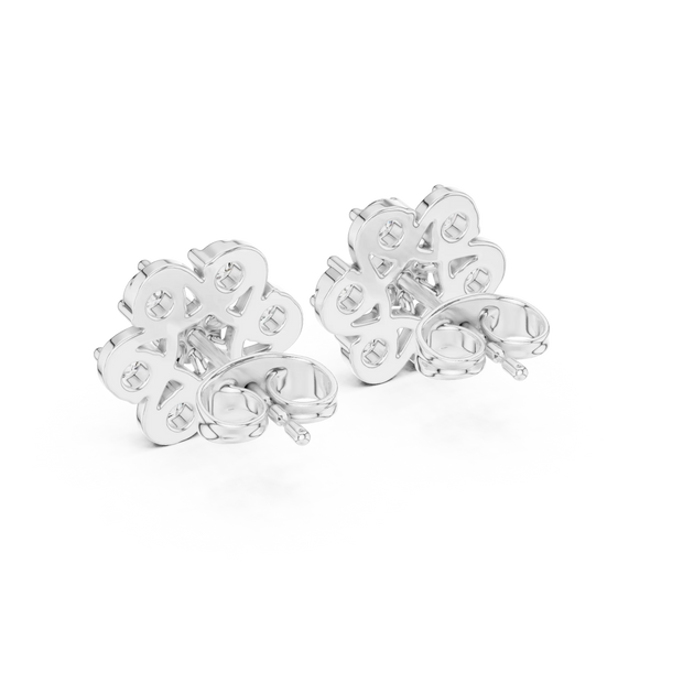Pair-shot: Round Diamond Earrings with Halo Setting in 14k White Gold - Lab Grown - Driona Jewels