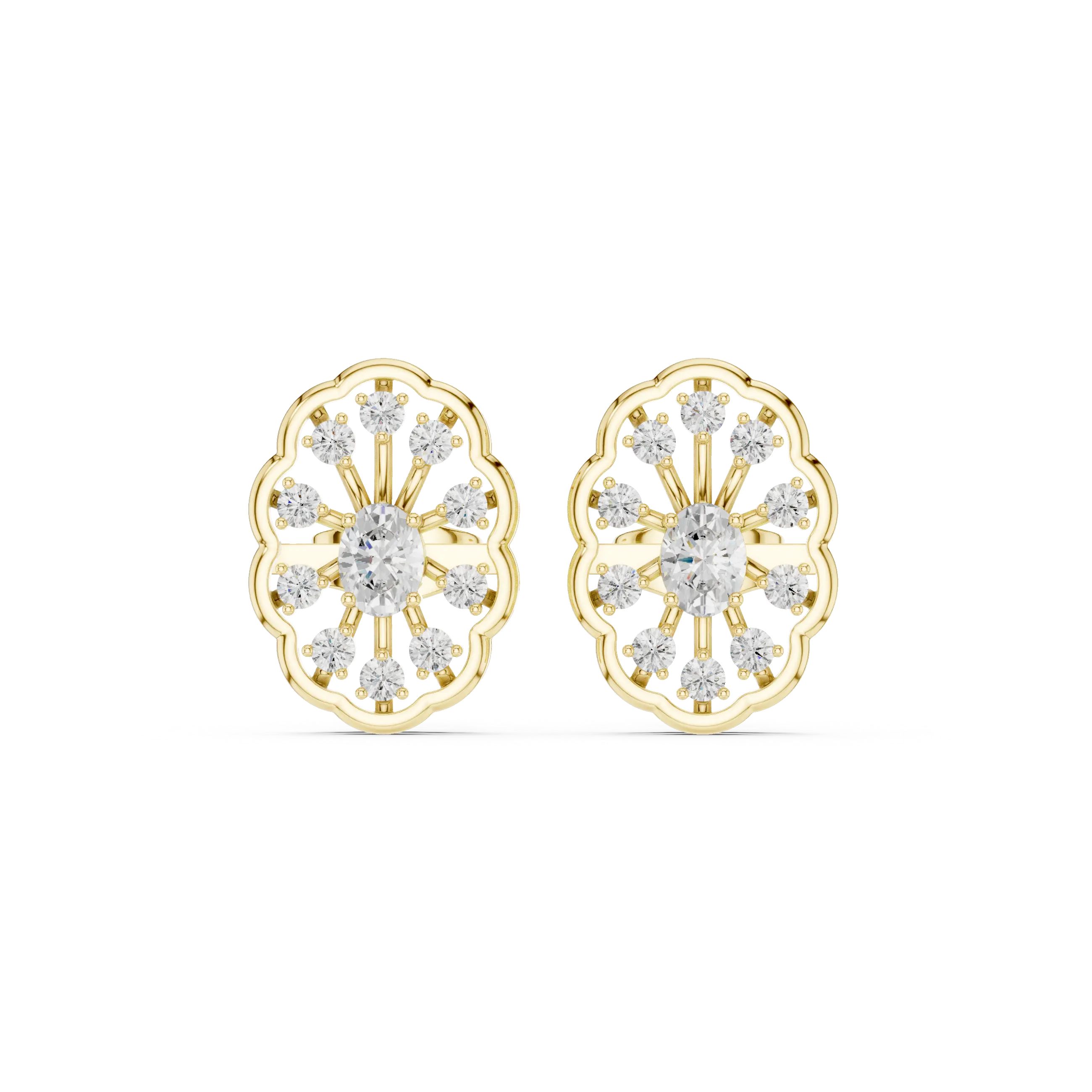 Pair Shot: Round Diamond Earrings with Halo Setting in 14k Yellow Gold - Lab Grown - Driona Jewels