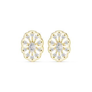 Pair Shot: Round Diamond Earrings with Halo Setting in 14k Yellow Gold - Lab Grown - Driona Jewels