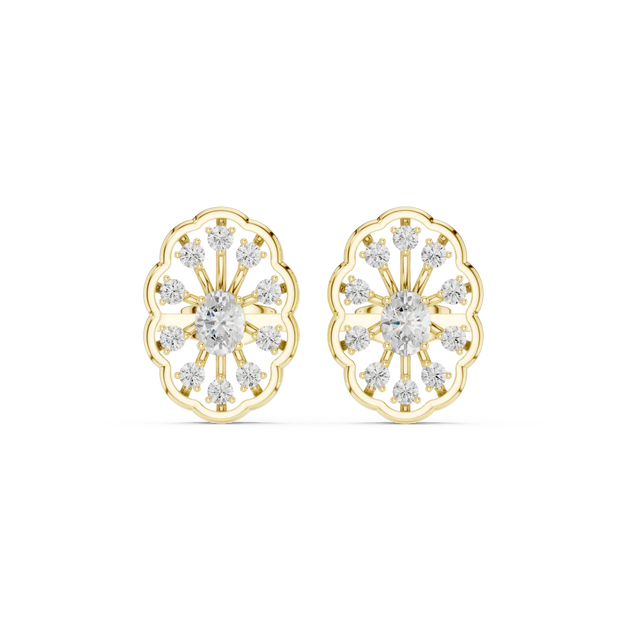 Pair Shot: Round Diamond Earrings with Halo Setting in 14k Yellow Gold - Lab Grown - Driona Jewels