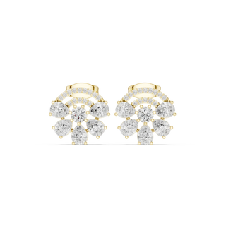 Pair-Shot: Round Diamond Earrings with Halo Setting in 14k Yellow Gold - Lab Grown - Driona Jewels