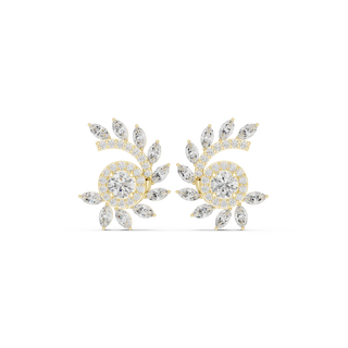 Pair Shot: Round Diamond Earrings with Halo Setting in 14k Yellow Gold - Lab Grown - Driona Jewels