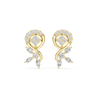 Pair Shot: Round Diamond Earrings with Halo Setting in 14k Yellow Gold - Lab Grown - Driona Jewels