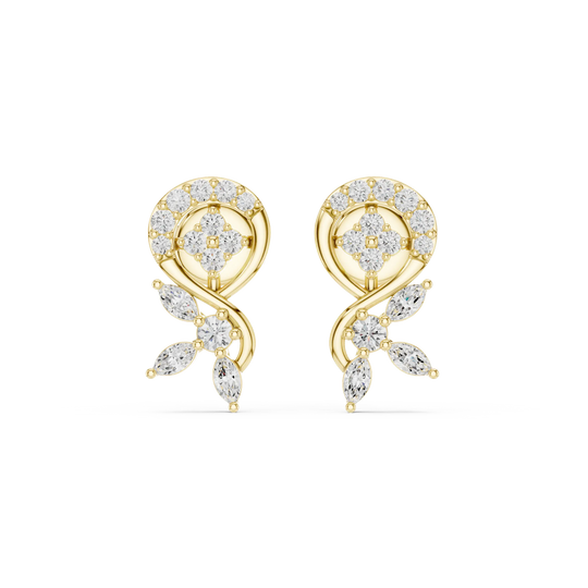 Pair Shot: Round Diamond Earrings with Halo Setting in 14k Yellow Gold - Lab Grown - Driona Jewels