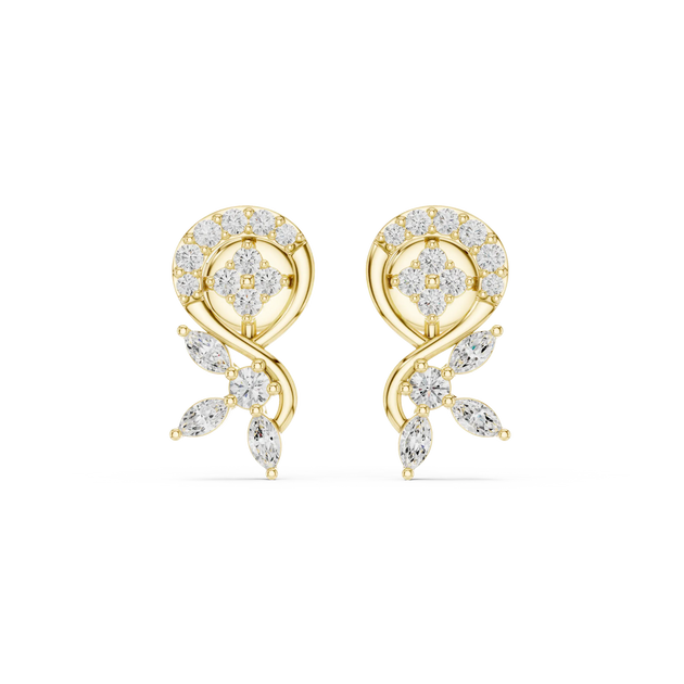 Pair Shot: Round Diamond Earrings with Halo Setting in 14k Yellow Gold - Lab Grown - Driona Jewels