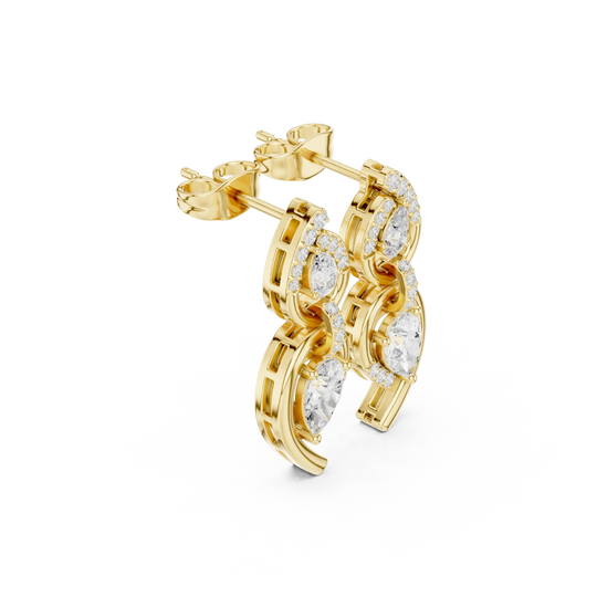 Pair-Shot: Round Diamond Earrings with Halo Setting in 14k Yellow Gold - Lab Grown - Driona Jewels