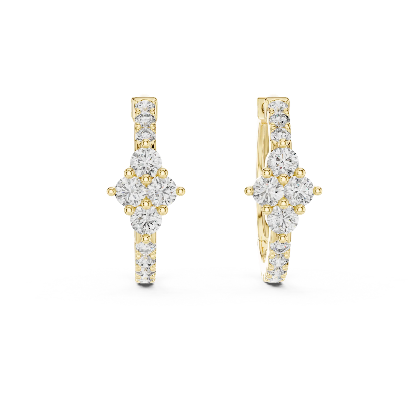 Pair Shot: Round Diamond Earrings with Halo Setting in 14k Yellow Gold - Lab Grown - Driona Jewels