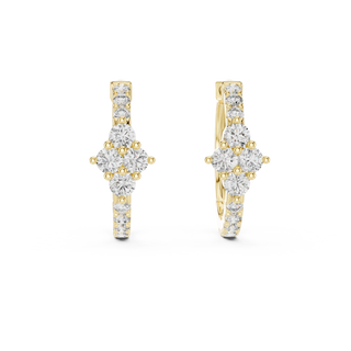 Pair Shot: Round Diamond Earrings with Halo Setting in 14k Yellow Gold - Lab Grown - Driona Jewels
