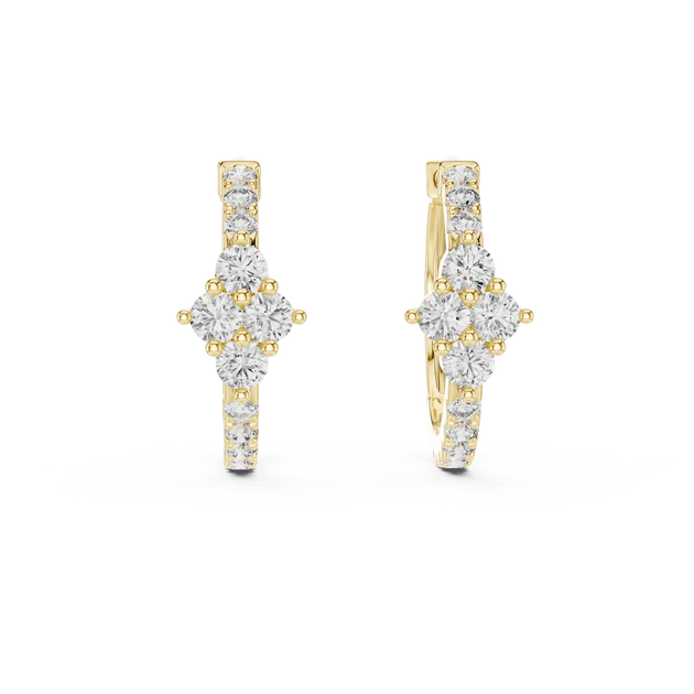 Pair Shot: Round Diamond Earrings with Halo Setting in 14k Yellow Gold - Lab Grown - Driona Jewels