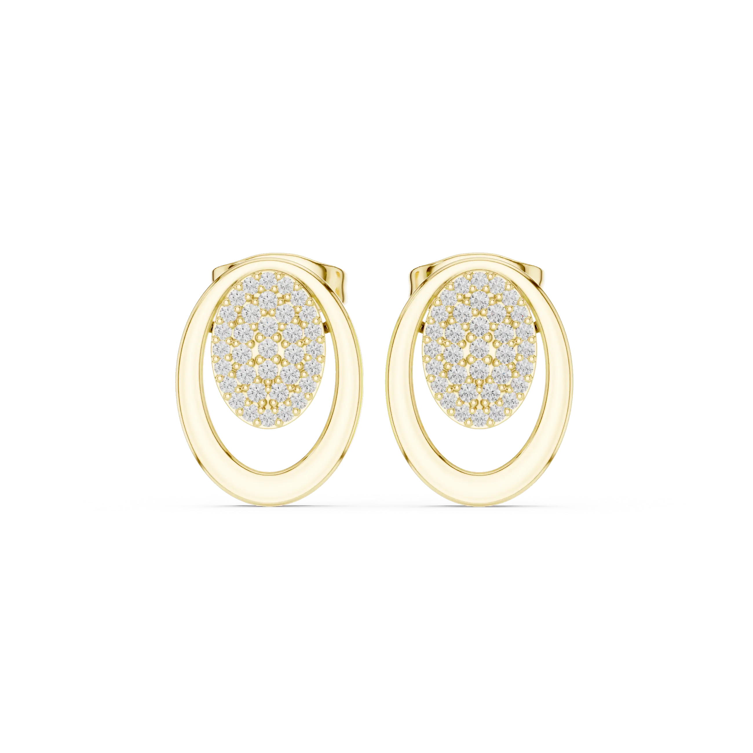 Pair-Shot: Round Diamond Earrings with Halo Setting in 14k Yellow Gold - Lab Grown - Driona Jewels