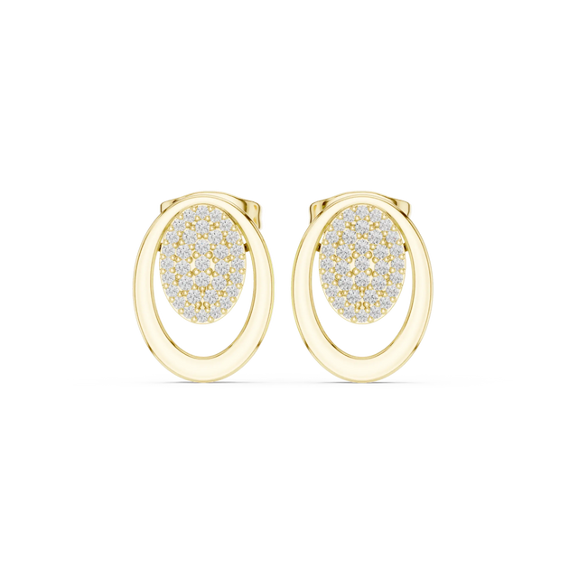 Pair-Shot: Round Diamond Earrings with Halo Setting in 14k Yellow Gold - Lab Grown - Driona Jewels