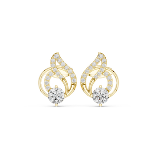 Pair-Shot: Round Diamond Earrings with Halo Setting in 14k Yellow Gold - Lab Grown - Driona Jewels