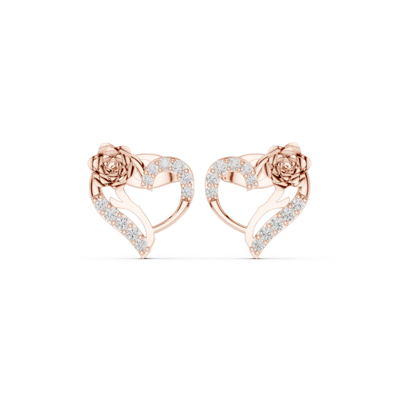 Pair-Shot: Round Diamond Earrings with Pave Setting in 14k Rose Gold - Lab Grown - Driona Jewels