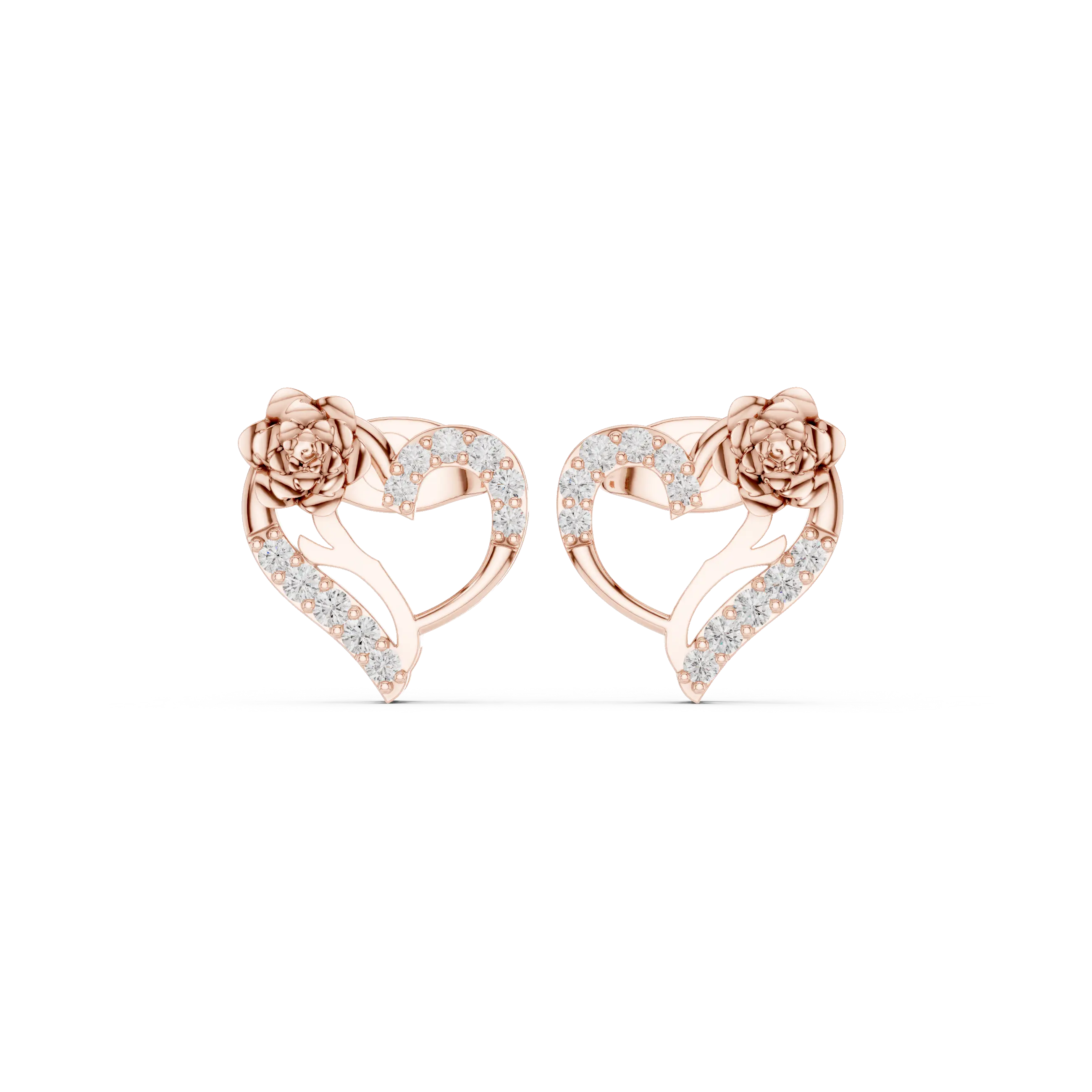 Pair-Shot: Round Diamond Earrings with Pave Setting in 14k Rose Gold - Lab Grown - Driona Jewels