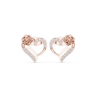 Pair-Shot: Round Diamond Earrings with Pave Setting in 14k Rose Gold - Lab Grown - Driona Jewels