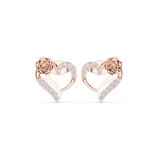Pair-Shot: Round Diamond Earrings with Pave Setting in 14k Rose Gold - Lab Grown - Driona Jewels
